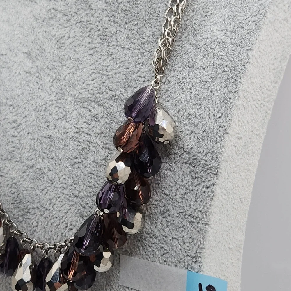 Statement Faceted Glass Drop Statement Bib Necklace Waterfall Glam Evening‎